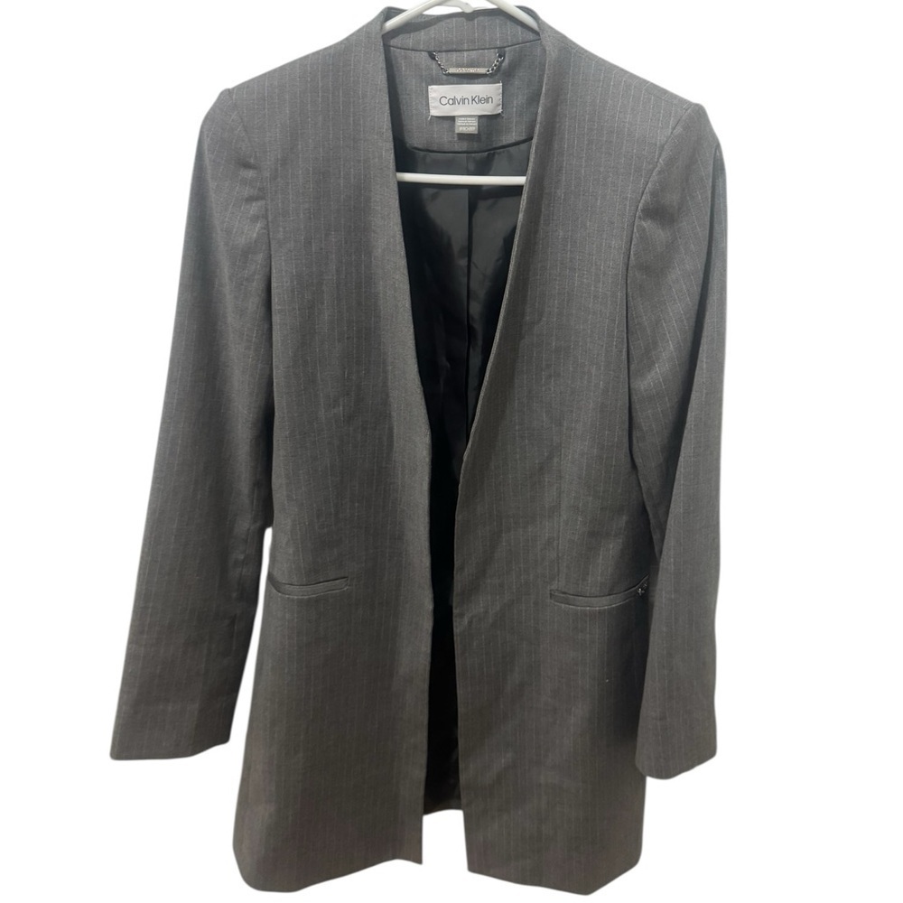 Calvin Klein Gray Striped Open Blazer Size 8P - Picture 1 of 5